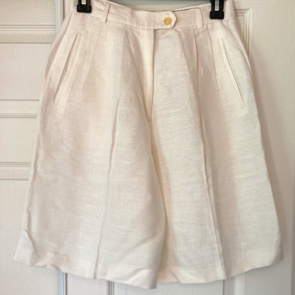 Giorgio Sant Angelo High Waist Pleated Linen Blend Bermuda Shorts Size 6 Pockets